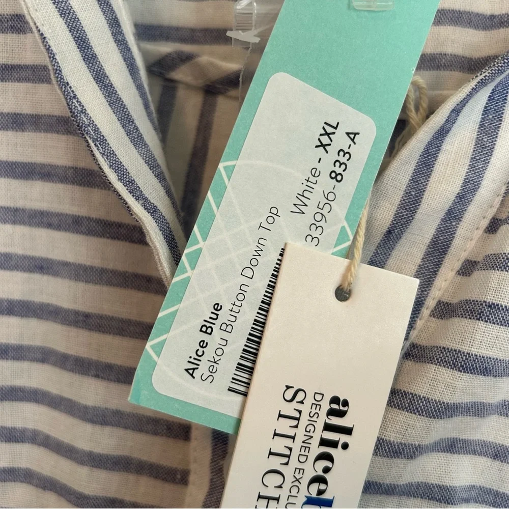 ALICE BLUE Striped Linen Blend Button Down Shirt - Picture 4 of 9